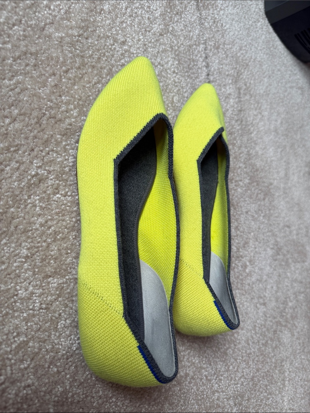 Rothy's Pointed Wool Knit Flats in Bright Yellow with Charcoal Trim - Picture 3 of 6
